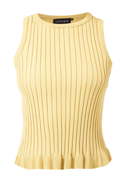 Blusa Regata Tricot Canelado Babado Amarelo Coven - AMARELO