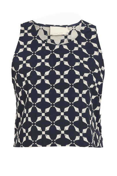 Blusa Tania Jacquard Sardinhas Marinho Le Soleil D'Été - MULTICOLORIDO