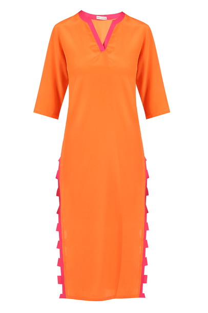 Vestido Sonia Quadrados Vanda Jacintho - LARANJA