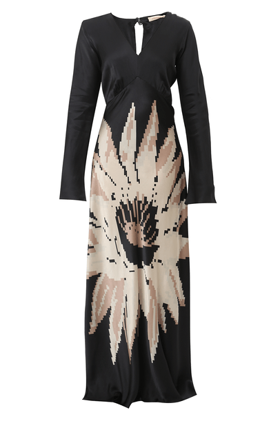 Vestido de Cetim de Seda Mandacaru Linnen - PRETO